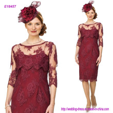 New Vintage Burgundy Lace Mother′s Dresses Elegant Scoop Half Long Sleeves with Plus Size Wedding Party Gowns